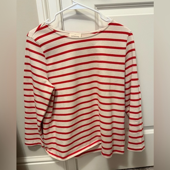 Sézane Colette Mariniere, Size M in Ecru/Coral (looks red) - Picture 4 of 6